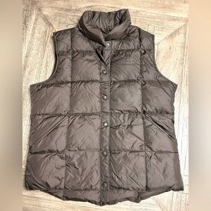 Lands' End Chocolate Brown Down Quilted Snap Up Vest Size Small